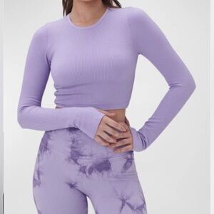 Spiritual Gangster Serene LS Thumbhole Ribbed Twst-Back Top, XS/S, Violet, NWT